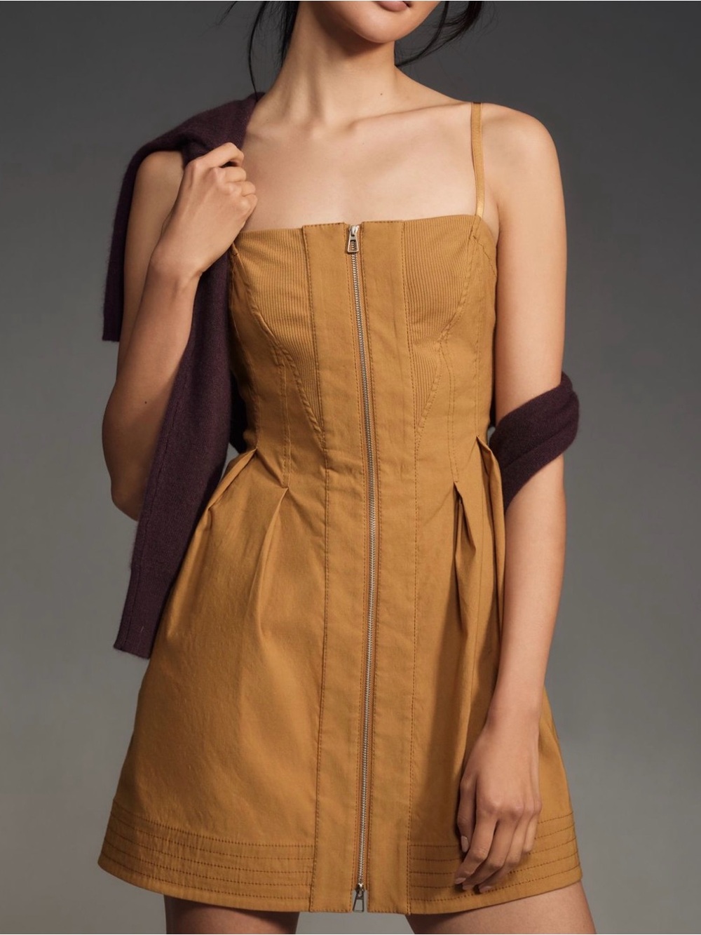 Maeve Mustard Zip-Front Mini Dress - Picture 2 of 6